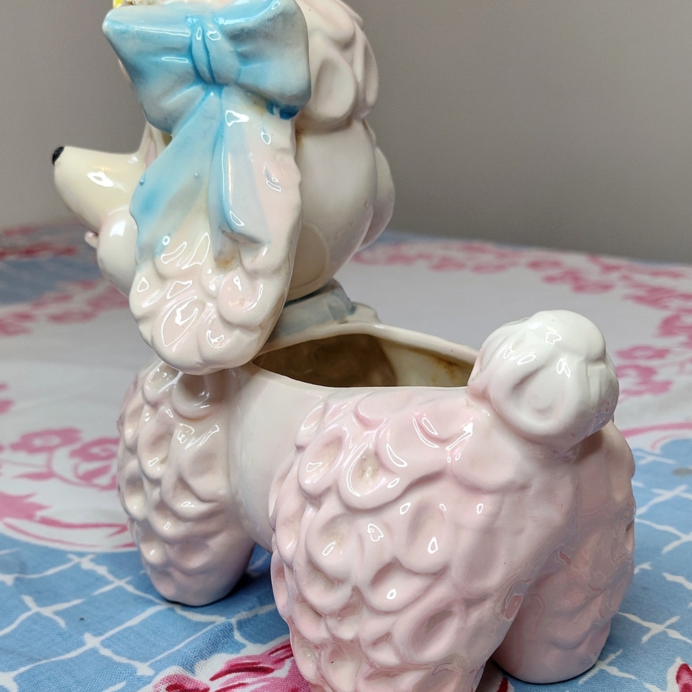 Antique Glazed Ceramic Poodle Planter With Beautiful details, Colors and Charm! - Picture 4 of 7